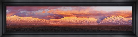 Framed Sunset over mountain range, Sangre De Cristo Mountains, Taos, Taos County, New Mexico, USA Print