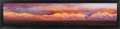 Framed Sunset over mountain range, Sangre De Cristo Mountains, Taos, Taos County, New Mexico, USA Print