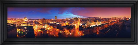 Framed High angle view of a city lit up at night, Montreal, Quebec, Canada Print