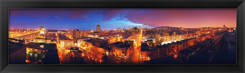 Framed High angle view of a city lit up at night, Montreal, Quebec, Canada Print