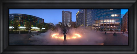 Framed La Joute by Jean-Paul Riopelle during the flaming phase of its kinetic cycle at dusk, Montreal, Quebec, Canada Print