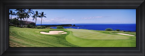 Framed Golf course at the oceanside, The Manele Golf course, Lanai City, Hawaii Print
