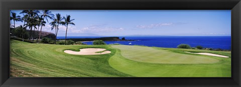 Framed Golf course at the oceanside, The Manele Golf course, Lanai City, Hawaii Print