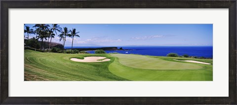 Framed Golf course at the oceanside, The Manele Golf course, Lanai City, Hawaii Print