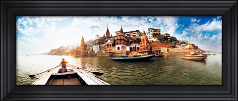 Framed Boats in the Ganges River, Varanasi, Uttar Pradesh, India Print