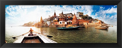 Framed Boats in the Ganges River, Varanasi, Uttar Pradesh, India Print