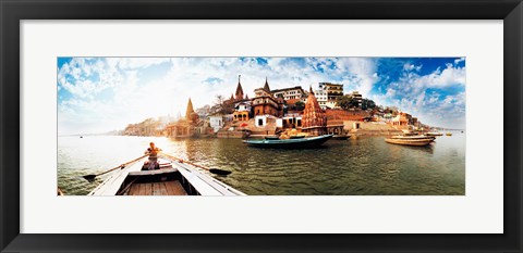 Framed Boats in the Ganges River, Varanasi, Uttar Pradesh, India Print