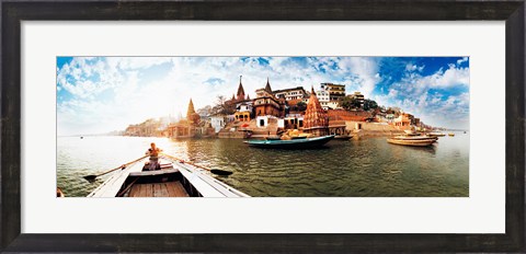Framed Boats in the Ganges River, Varanasi, Uttar Pradesh, India Print
