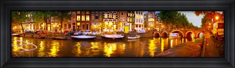 Framed Buildings along a canal at dusk, Amsterdam, Netherlands Print