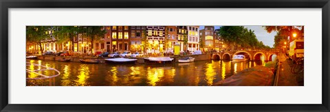 Framed Buildings along a canal at dusk, Amsterdam, Netherlands Print