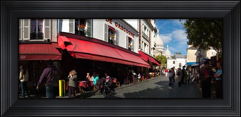 Framed Busy street lined with bistros, Montmarte, Paris, Ile-de-France, France Print