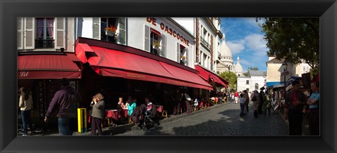 Framed Busy street lined with bistros, Montmarte, Paris, Ile-de-France, France Print