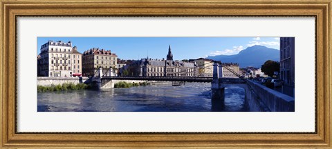 Framed Chain bridge over a river, Grenoble, Rhone-Alpes, France Print