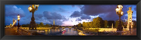 Framed 360 degree view of the Pont Alexandre III bridge at dusk, Seine River, Paris, Ile-de-France, France Print