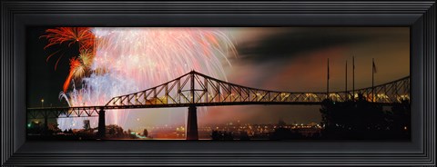 Framed Fireworks over the Jacques Cartier Bridge at night, Montreal, Quebec, Canada Print