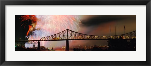 Framed Fireworks over the Jacques Cartier Bridge at night, Montreal, Quebec, Canada Print