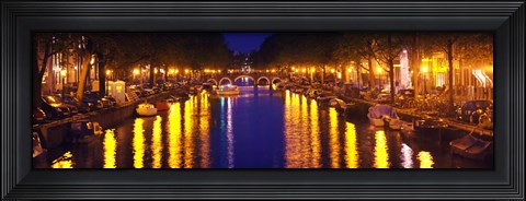 Framed Canal at night, Amsterdam, Netherlands Print