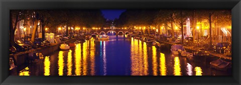 Framed Canal at night, Amsterdam, Netherlands Print