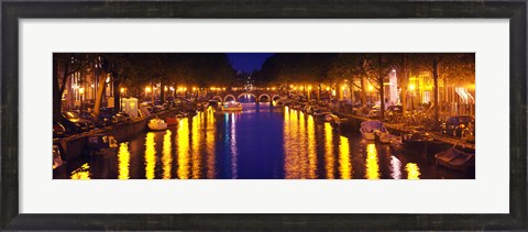 Framed Canal at night, Amsterdam, Netherlands Print