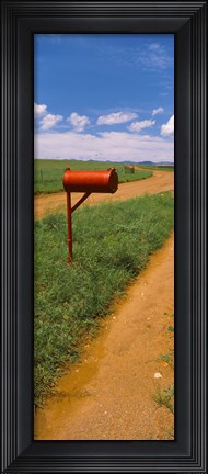 Framed Red mailbox at the roadside, San Rafael Valley, Arizona, USA Print