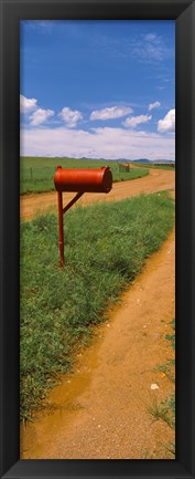 Framed Red mailbox at the roadside, San Rafael Valley, Arizona, USA Print