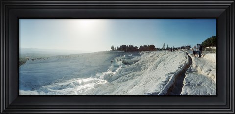 Framed Tourists looking at a hot spring and travertine pool, Pamukkale, Denizli Province, Turkey Print