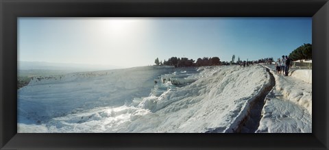 Framed Tourists looking at a hot spring and travertine pool, Pamukkale, Denizli Province, Turkey Print