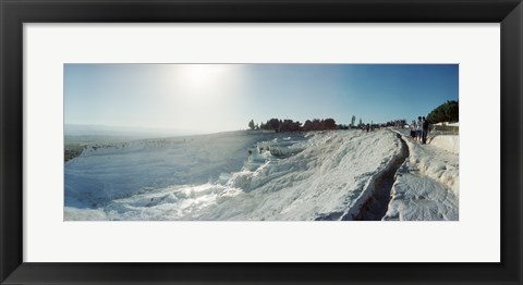 Framed Tourists looking at a hot spring and travertine pool, Pamukkale, Denizli Province, Turkey Print