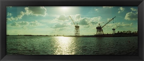 Framed Dockyard at the riverfront, East River, Red Hook, Brooklyn, New York City, New York State, USA Print