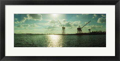 Framed Dockyard at the riverfront, East River, Red Hook, Brooklyn, New York City, New York State, USA Print