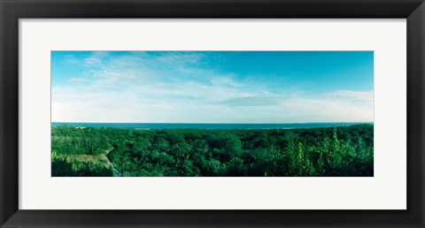 Framed High angle view of trees with Atlantic Ocean at Fort Tilden beach, Queens, New York City, New York State, USA Print