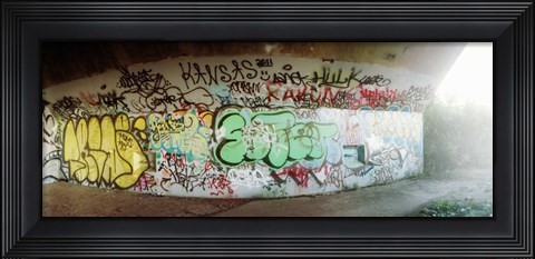 Framed Abandoned underpass wall covered with graffiti at Fort Tilden beach, Queens, New York City, New York State, USA Print
