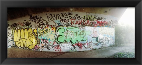 Framed Abandoned underpass wall covered with graffiti at Fort Tilden beach, Queens, New York City, New York State, USA Print