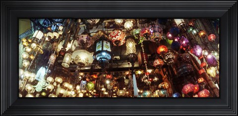 Framed Colorful lamps in the Grand Bazaar, Istanbul, Turkey Print
