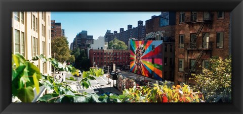 Framed Buildings around a street from the High Line in Chelsea, New York City, New York State, USA Print