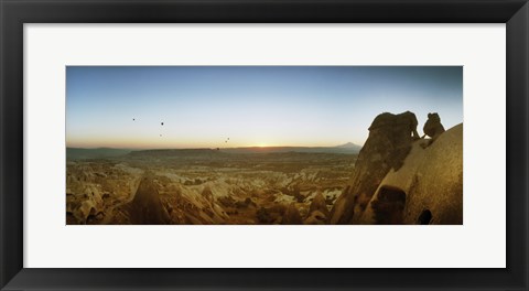 Framed Rock formations on a landscape at sunrise, Cappadocia, Central Anatolia Region, Turkey Print