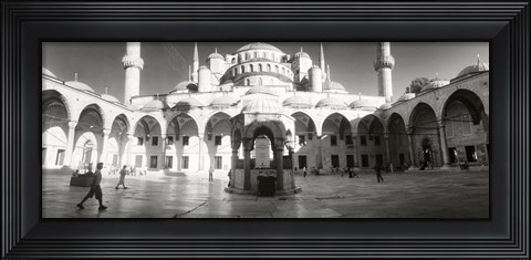 Framed Courtyard of Blue Mosque in Istanbul, Turkey (black and white) Print