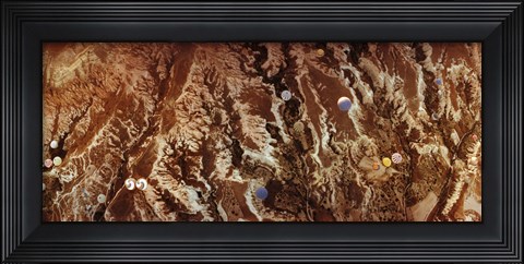 Framed Aerial view of hot air balloons over landscape at sunrise, Cappadocia, Central Anatolia Region, Turkey Print