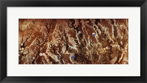 Framed Aerial view of hot air balloons over landscape at sunrise, Cappadocia, Central Anatolia Region, Turkey Print