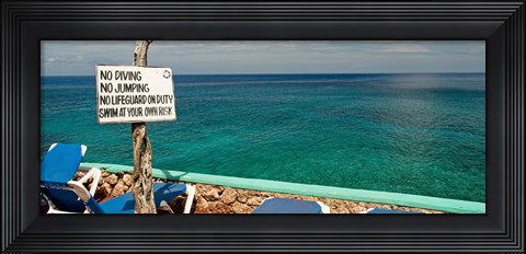 Framed Sign at Xtabi Hotel above cliffs, Negril, Westmoreland, Jamaica Print