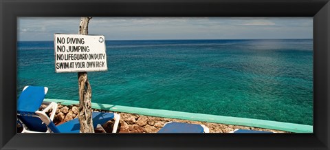 Framed Sign at Xtabi Hotel above cliffs, Negril, Westmoreland, Jamaica Print