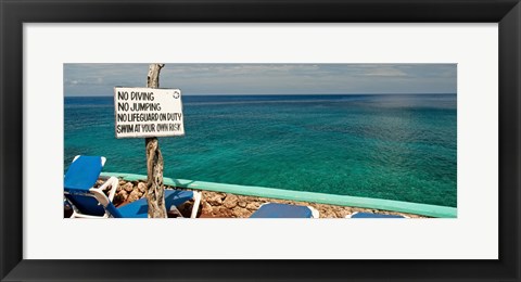 Framed Sign at Xtabi Hotel above cliffs, Negril, Westmoreland, Jamaica Print