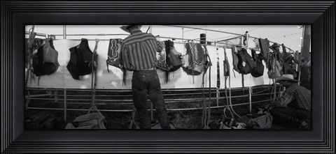 Framed Cowboy with tacks at rodeo, Pecos, Texas Print