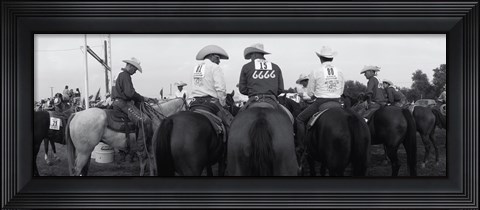 Framed Cowboys on horses at rodeo, Wichita Falls, Texas, USA Print