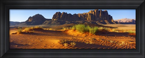 Framed Rock formations in a desert, Jebel Qatar, Wadi Rum, Jordan Print
