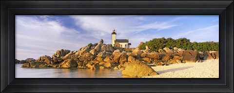 Framed Lighthouse at the coast, Pontusval Lighthouse, Brignogan-Plage, Finistere, Brittany, France Print