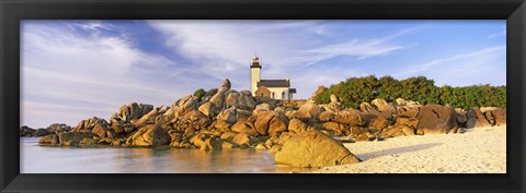 Framed Lighthouse at the coast, Pontusval Lighthouse, Brignogan-Plage, Finistere, Brittany, France Print
