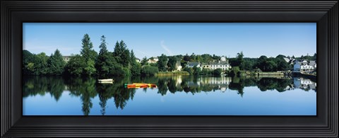 Framed View of a lake with a town in the background, Huelgoat, Finistere, Brittany, France Print