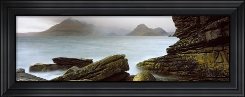 Framed Rock formations at coast, Black Cuillin, Elgol, Isle of Skye, Inner Hebrides, Highlands Region, Scotland Print