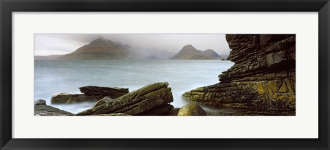 Framed Rock formations at coast, Black Cuillin, Elgol, Isle of Skye, Inner Hebrides, Highlands Region, Scotland Print